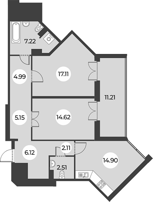 2-комнатная квартира 80.34 м², 3/24 эт., ЖК «Огни Залива»